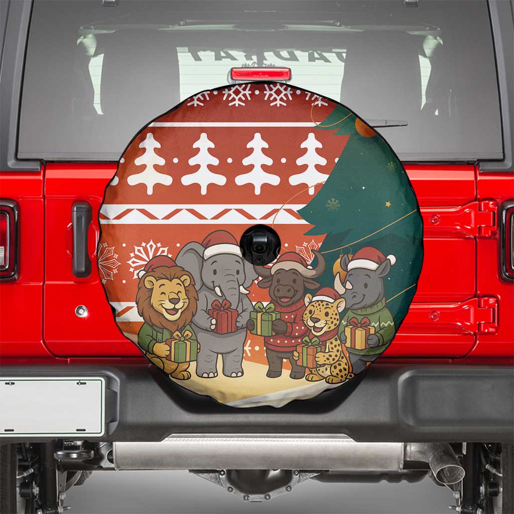 Zambia Christmas Spare Tire Cover with African Animals Tree Snowflakes and National Emblem Design - Wonder Print Shop