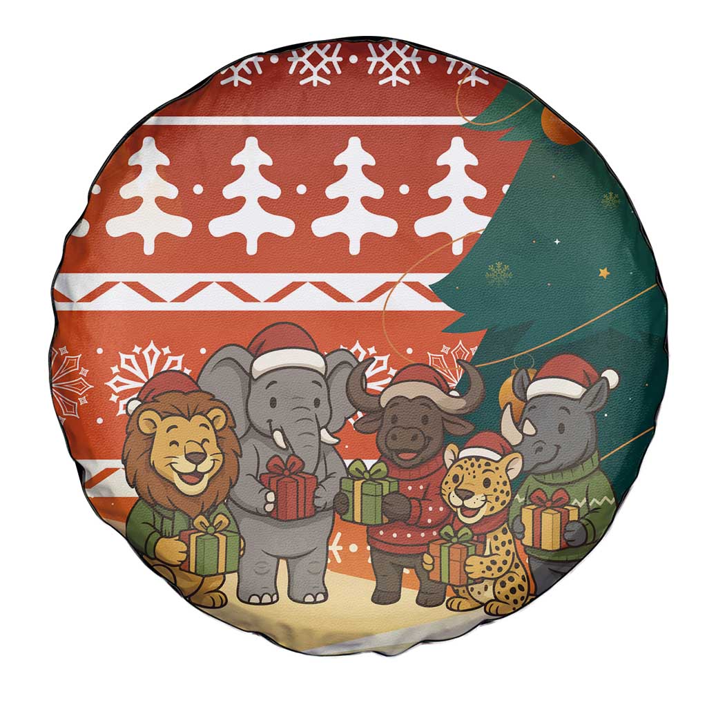 Zambia Christmas Spare Tire Cover with African Animals Tree Snowflakes and National Emblem Design - Wonder Print Shop