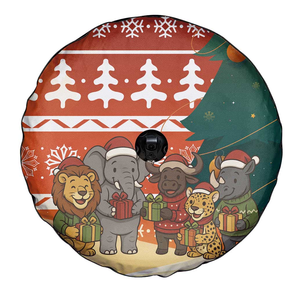 Zambia Christmas Spare Tire Cover with African Animals Tree Snowflakes and National Emblem Design - Wonder Print Shop
