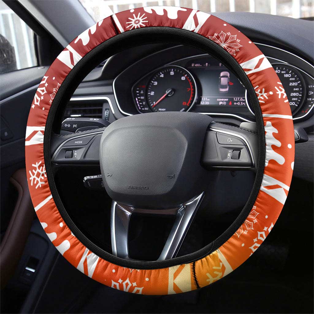 Zambia Christmas Steering Wheel Cover with African Animals Tree Snowflakes and National Emblem Design - Wonder Print Shop