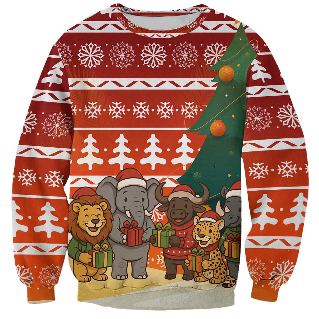 Zambia Christmas Sweatshirt with African Animals Tree Snowflakes and National Emblem Design - Wonder Print Shop