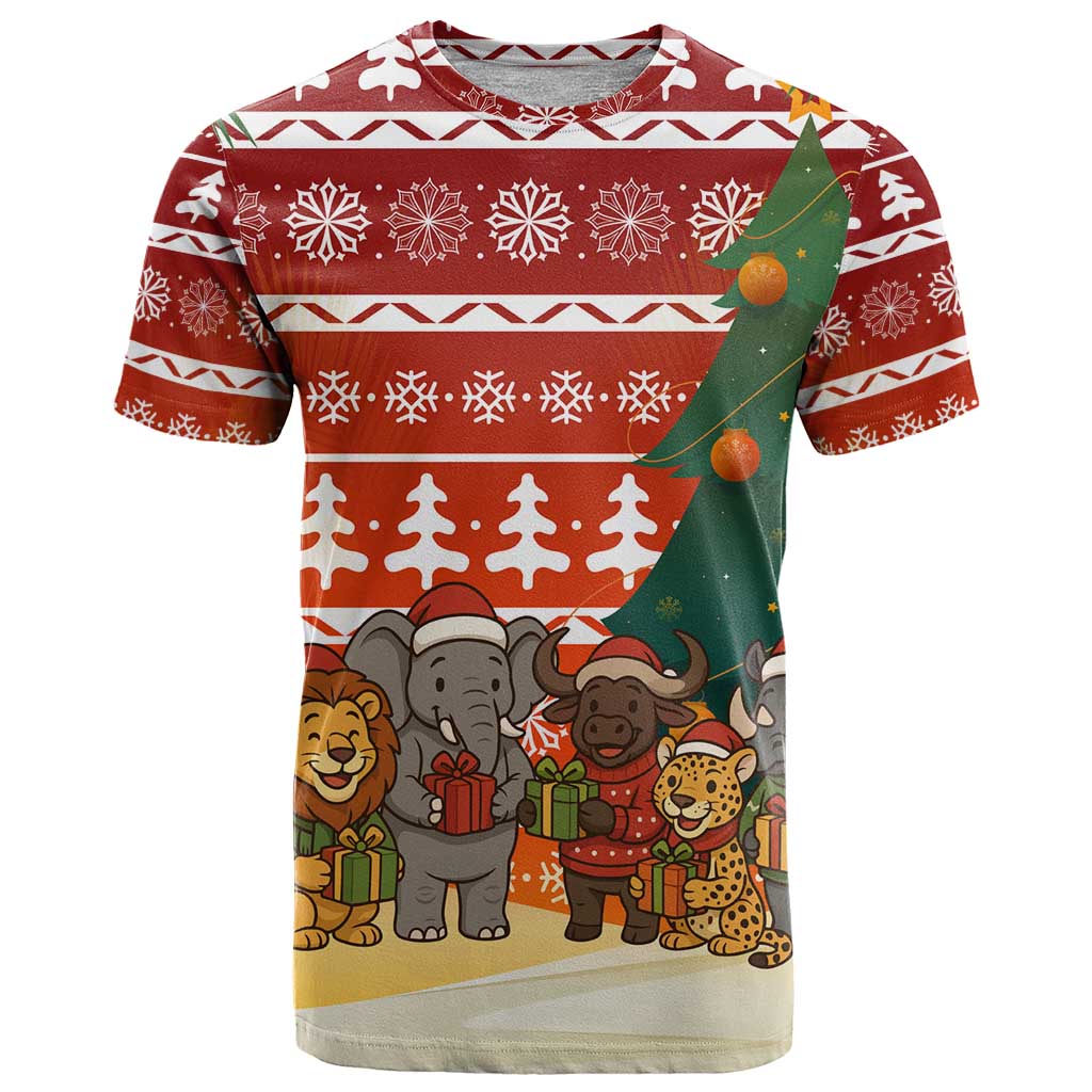 Zambia Christmas T Shirt with African Animals Tree Snowflakes and National Emblem Design - Wonder Print Shop