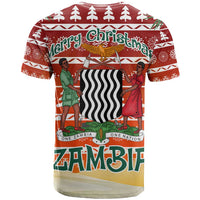 Zambia Christmas T Shirt with African Animals Tree Snowflakes and National Emblem Design - Wonder Print Shop