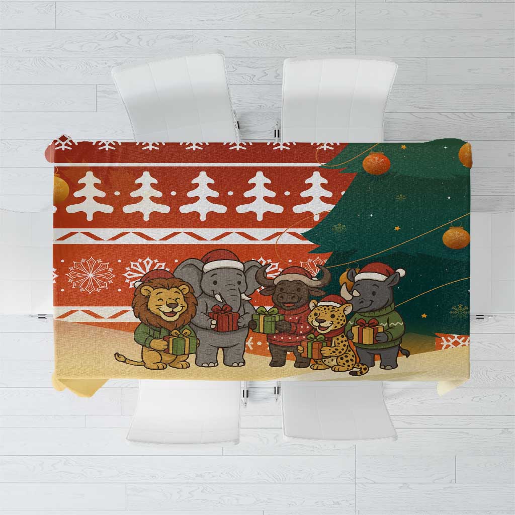 Zambia Christmas Tablecloth with African Animals Tree Snowflakes and National Emblem Design - Wonder Print Shop