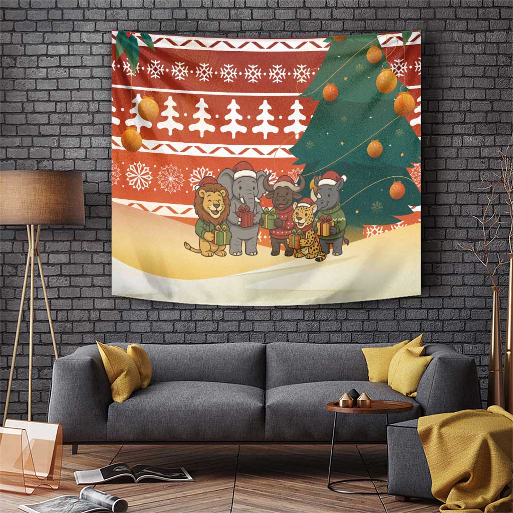 Zambia Christmas Tapestry with African Animals Tree Snowflakes and National Emblem Design - Wonder Print Shop