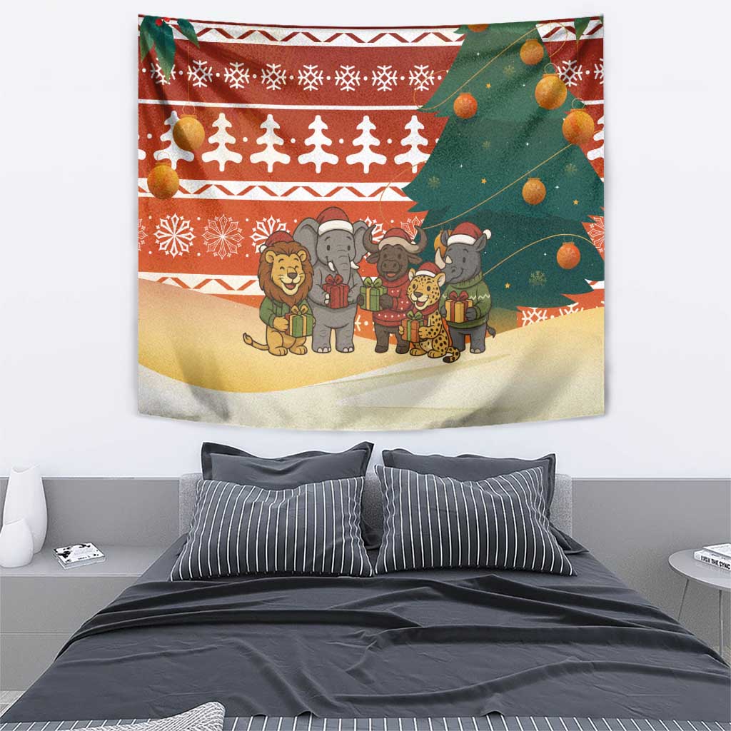 Zambia Christmas Tapestry with African Animals Tree Snowflakes and National Emblem Design - Wonder Print Shop