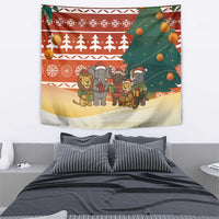 Zambia Christmas Tapestry with African Animals Tree Snowflakes and National Emblem Design - Wonder Print Shop