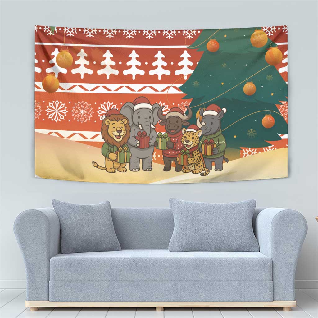 Zambia Christmas Tapestry with African Animals Tree Snowflakes and National Emblem Design - Wonder Print Shop