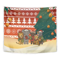 Zambia Christmas Tapestry with African Animals Tree Snowflakes and National Emblem Design - Wonder Print Shop