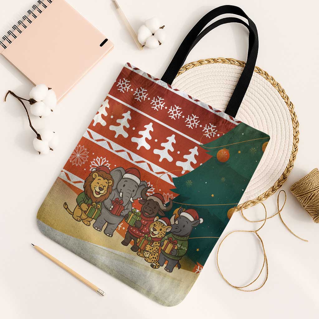 Zambia Christmas Tote Bag with African Animals Tree Snowflakes and National Emblem Design - Wonder Print Shop