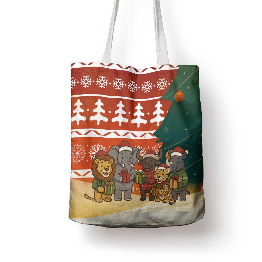 Zambia Christmas Tote Bag with African Animals Tree Snowflakes and National Emblem Design - Wonder Print Shop