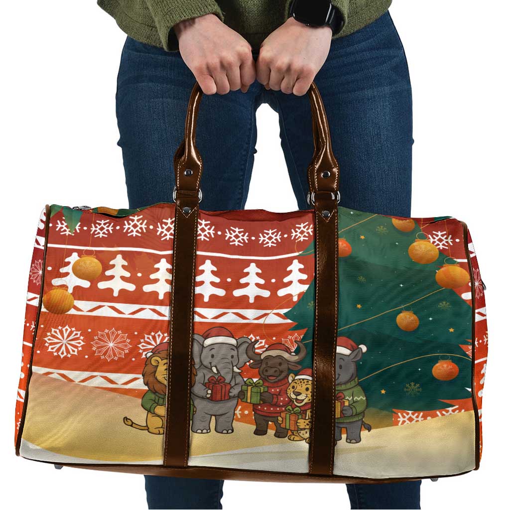 Zambia Christmas Travel Bag with African Animals Tree Snowflakes and National Emblem Design - Wonder Print Shop