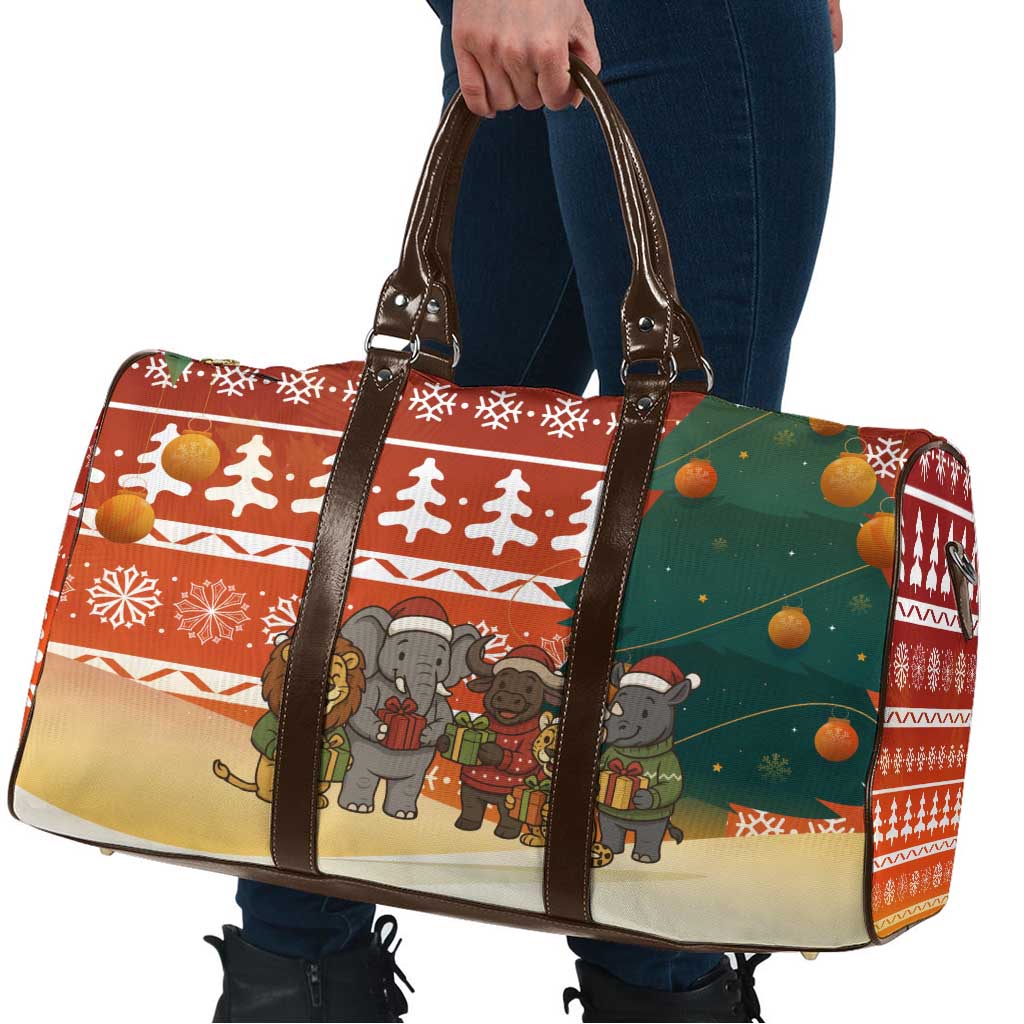 Zambia Christmas Travel Bag with African Animals Tree Snowflakes and National Emblem Design - Wonder Print Shop