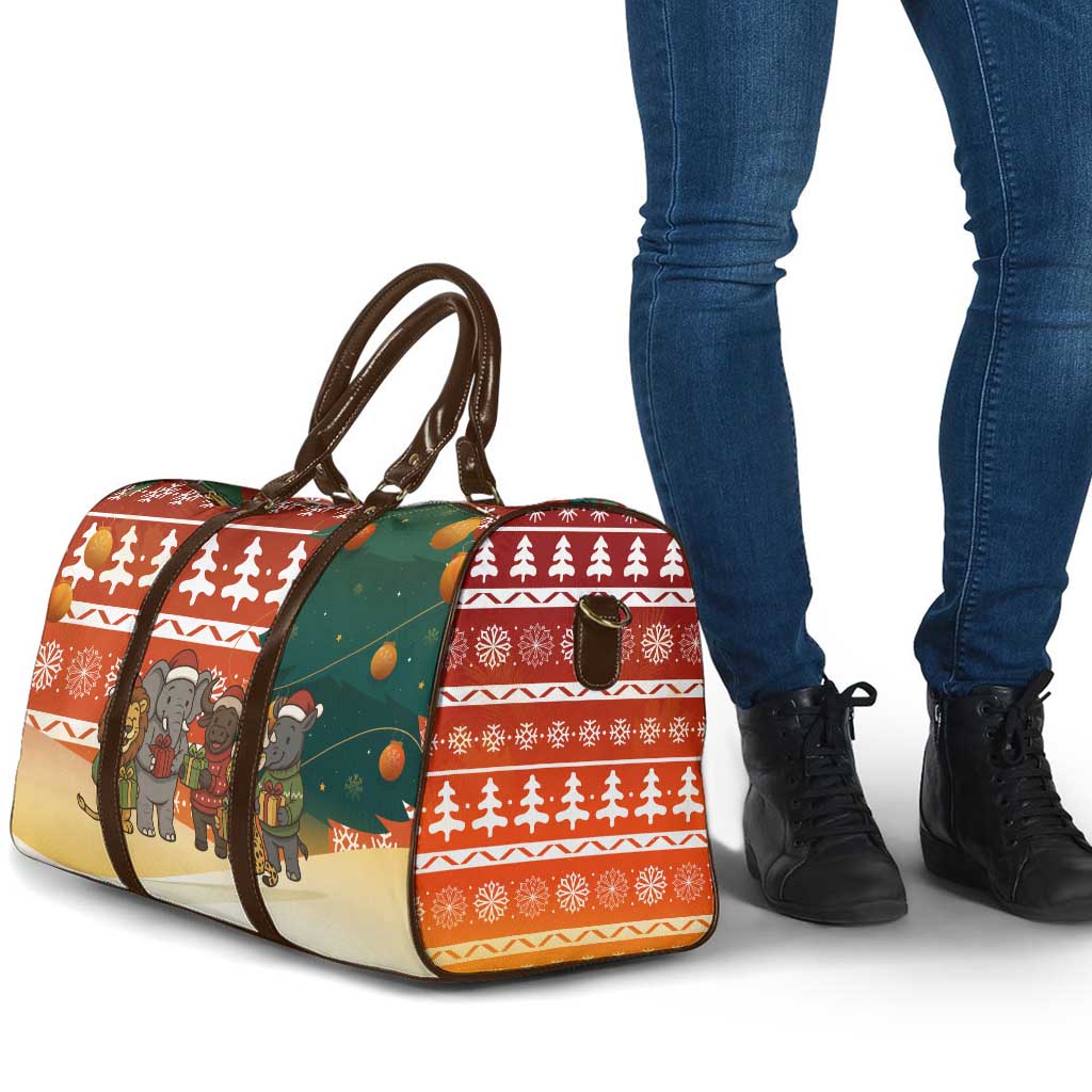 Zambia Christmas Travel Bag with African Animals Tree Snowflakes and National Emblem Design - Wonder Print Shop