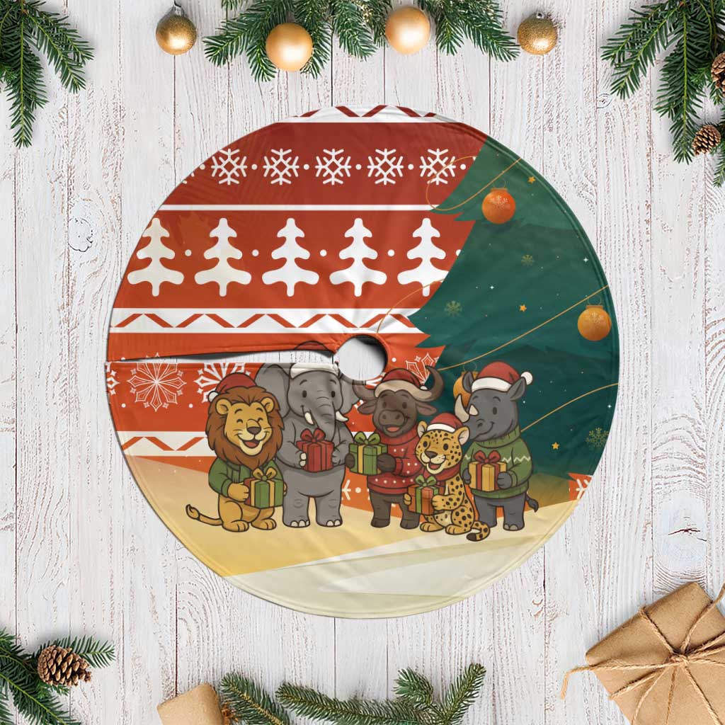 Zambia Christmas Tree Skirt with African Animals Tree Snowflakes and National Emblem Design - Wonder Print Shop