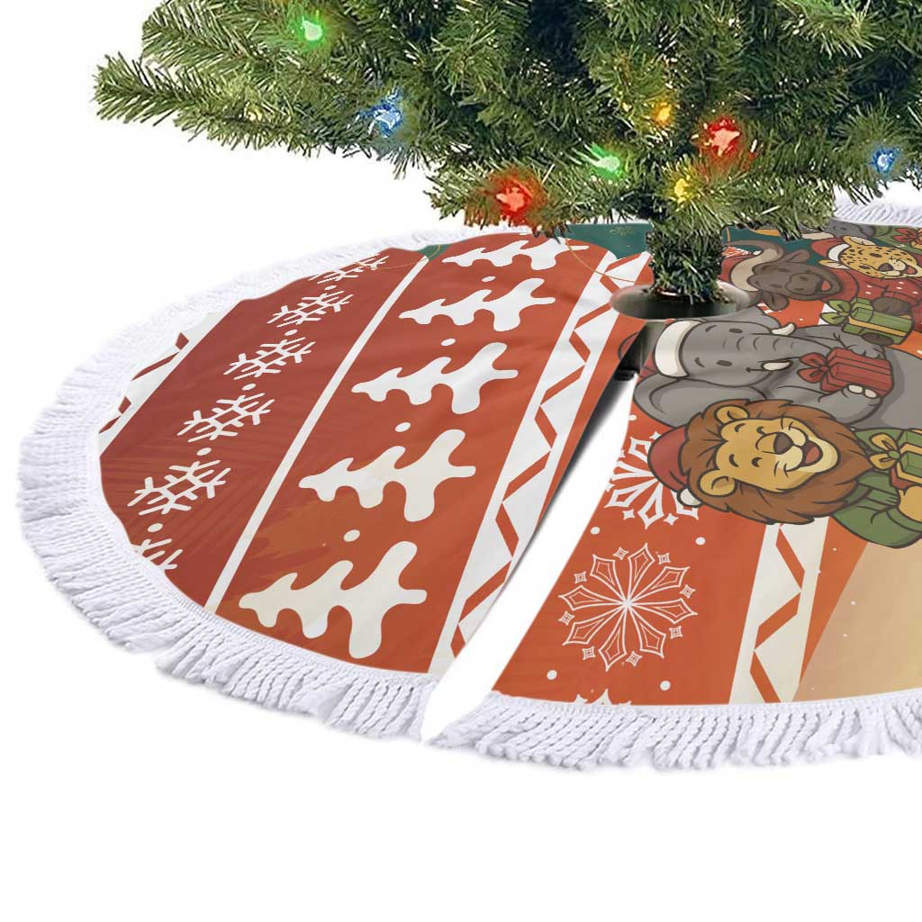 Zambia Christmas Tree Skirt with African Animals Tree Snowflakes and National Emblem Design - Wonder Print Shop