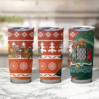 Zambia Christmas Tumbler Cup with African Animals Tree Snowflakes and National Emblem Design - Wonder Print Shop