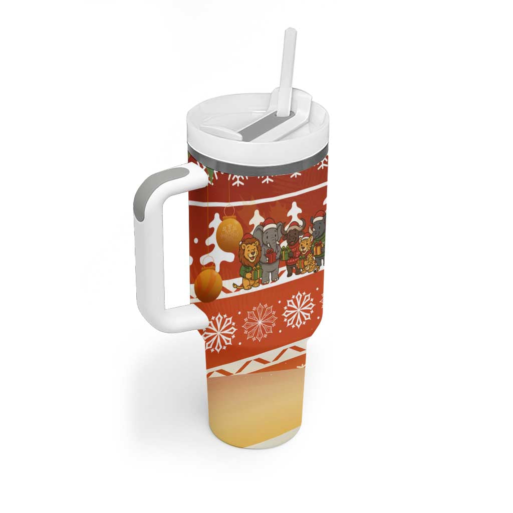 Zambia Christmas Tumbler With Handle with African Animals Tree Snowflakes and National Emblem Design - Wonder Print Shop