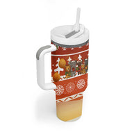 Zambia Christmas Tumbler With Handle with African Animals Tree Snowflakes and National Emblem Design - Wonder Print Shop