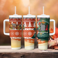 Zambia Christmas Tumbler With Handle with African Animals Tree Snowflakes and National Emblem Design - Wonder Print Shop