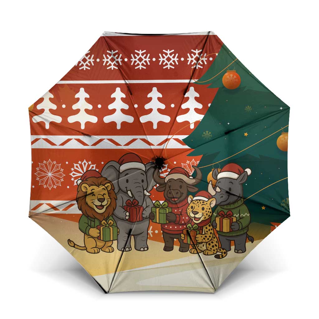 Zambia Christmas Umbrella with African Animals Tree Snowflakes and National Emblem Design - Wonder Print Shop