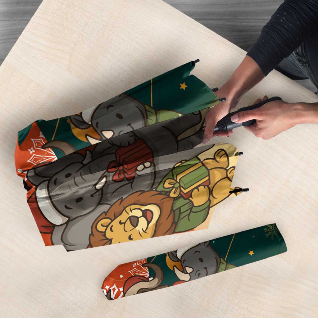Zambia Christmas Umbrella with African Animals Tree Snowflakes and National Emblem Design - Wonder Print Shop