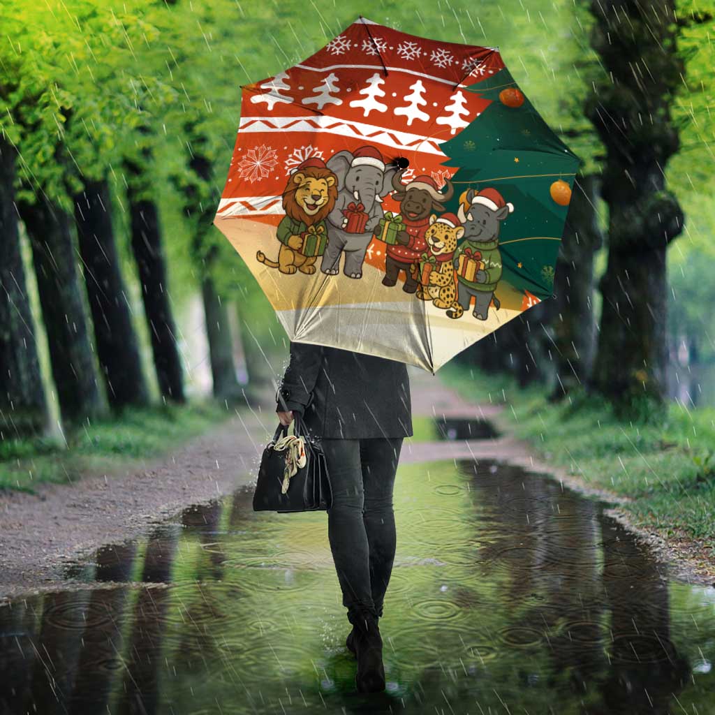 Zambia Christmas Umbrella with African Animals Tree Snowflakes and National Emblem Design - Wonder Print Shop