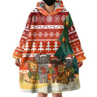 Zambia Christmas Wearable Blanket Hoodie with African Animals Tree Snowflakes and National Emblem Design - Wonder Print Shop