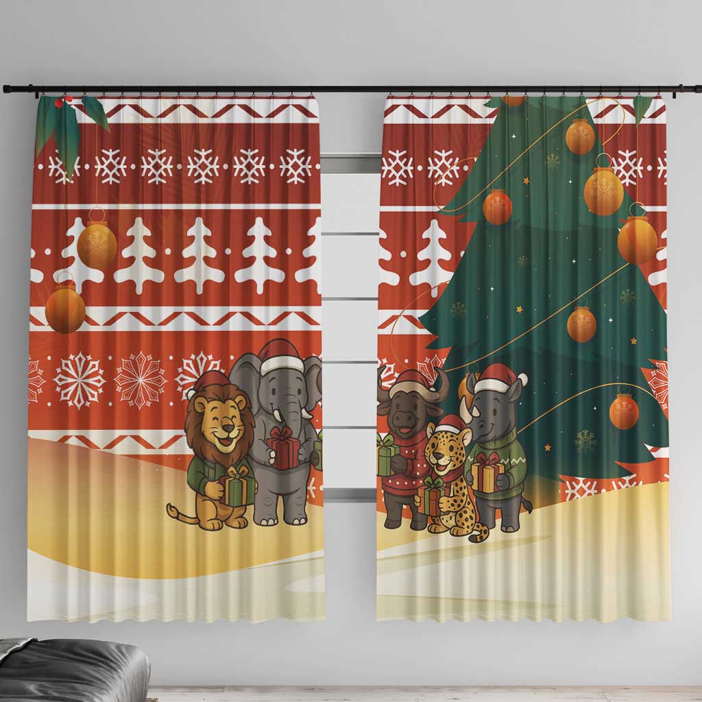 Zambia Christmas Window Curtain with African Animals Tree Snowflakes and National Emblem Design - Wonder Print Shop