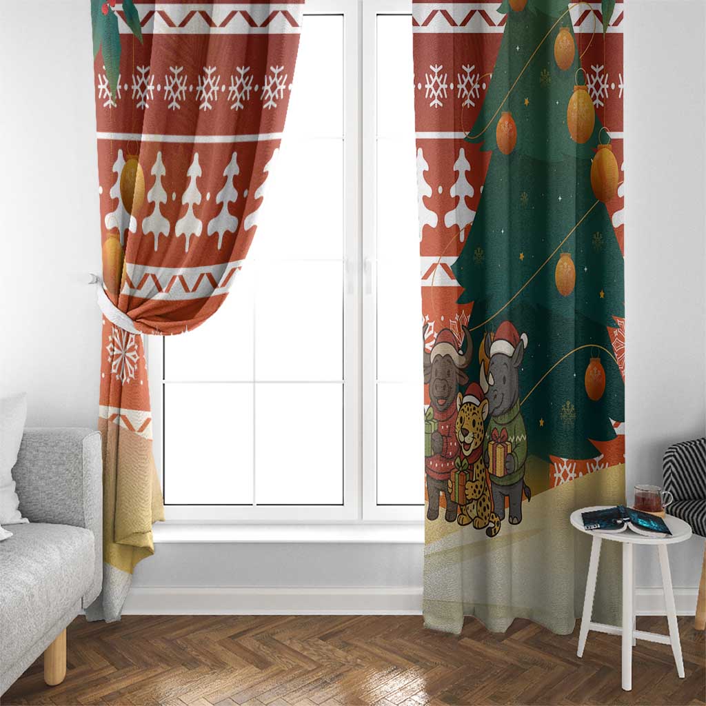 Zambia Christmas Window Curtain with African Animals Tree Snowflakes and National Emblem Design - Wonder Print Shop