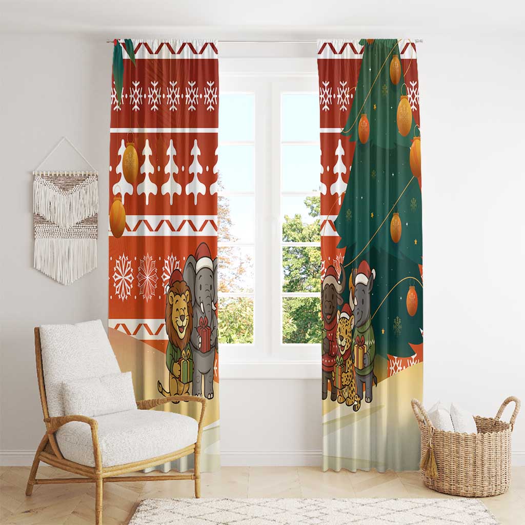 Zambia Christmas Window Curtain with African Animals Tree Snowflakes and National Emblem Design - Wonder Print Shop
