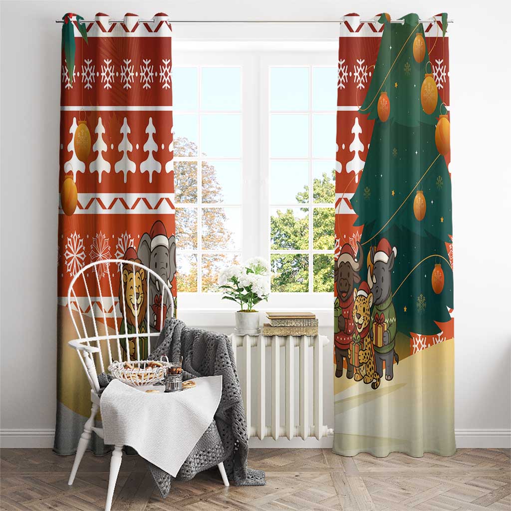 Zambia Christmas Window Curtain with African Animals Tree Snowflakes and National Emblem Design - Wonder Print Shop