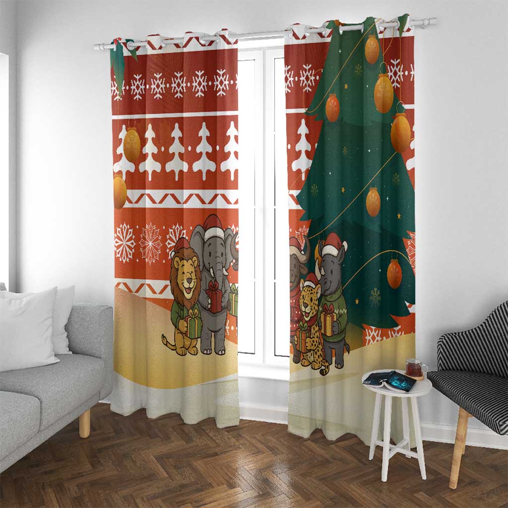 Zambia Christmas Window Curtain with African Animals Tree Snowflakes and National Emblem Design - Wonder Print Shop