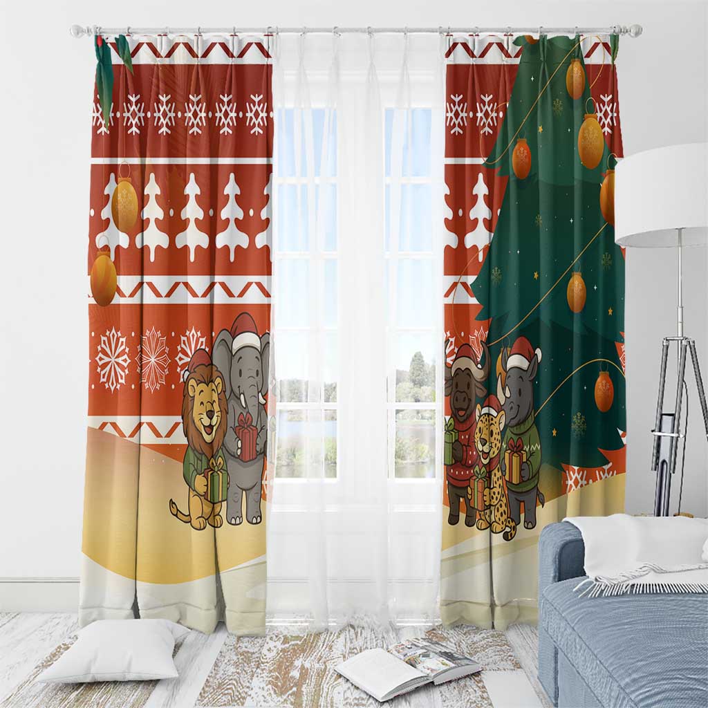 Zambia Christmas Window Curtain with African Animals Tree Snowflakes and National Emblem Design - Wonder Print Shop