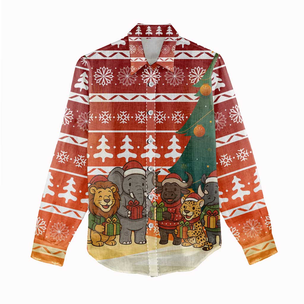 Zambia Christmas Women Casual Shirt with African Animals Tree Snowflakes and National Emblem Design - Wonder Print Shop