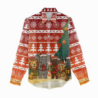 Zambia Christmas Women Casual Shirt with African Animals Tree Snowflakes and National Emblem Design - Wonder Print Shop