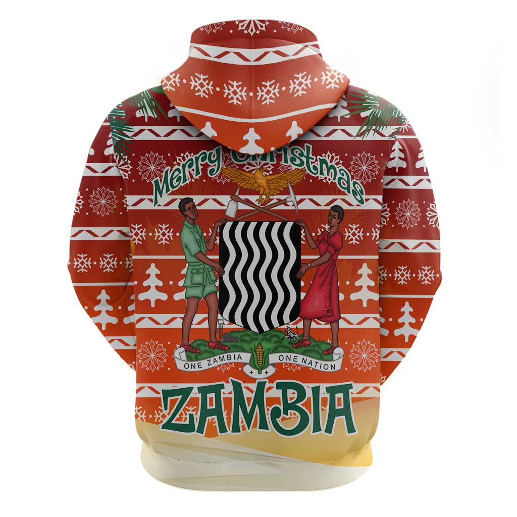 Zambia Christmas Zip Hoodie with African Animals Tree Snowflakes and National Emblem Design - Wonder Print Shop