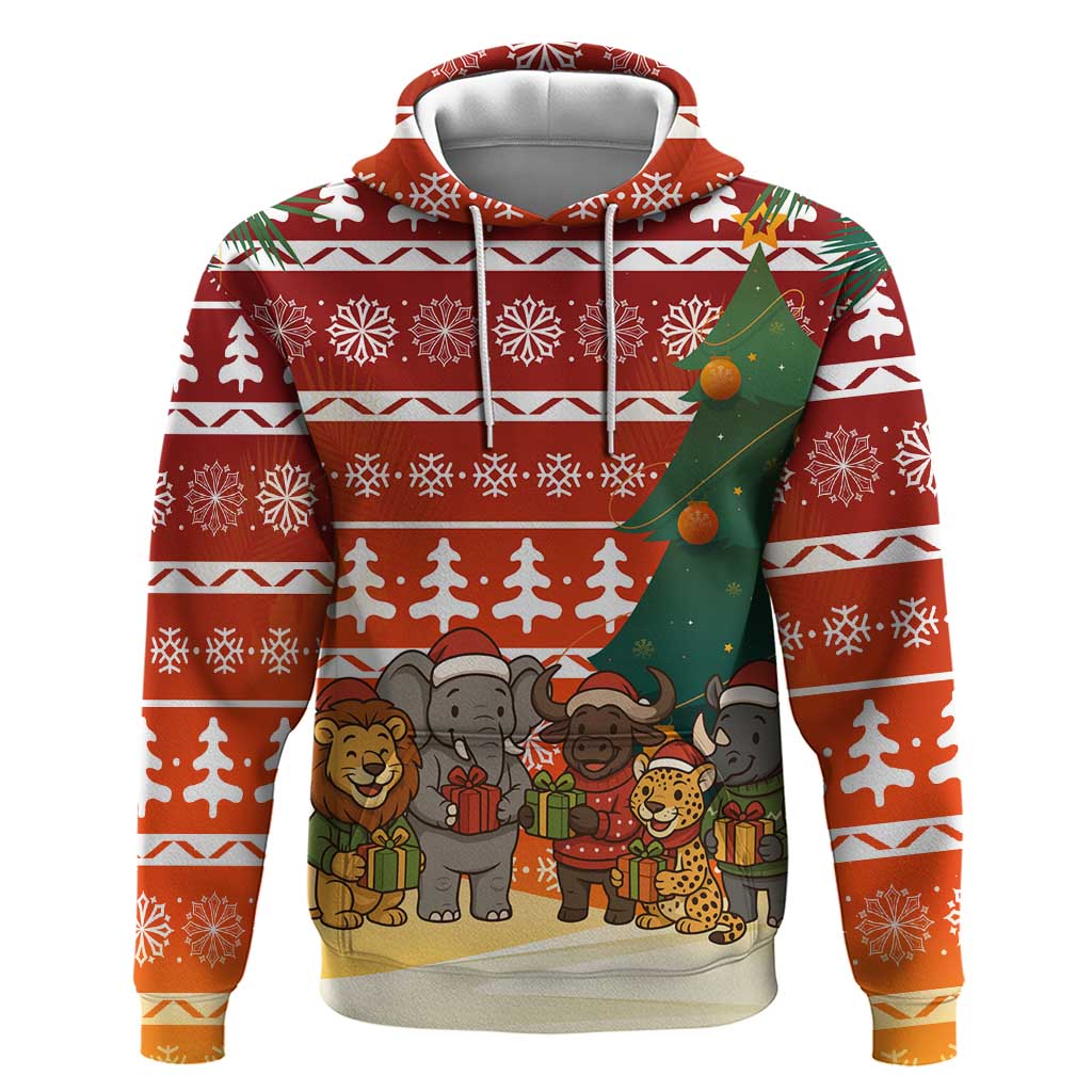 Zambia Christmas Zip Hoodie with African Animals Tree Snowflakes and National Emblem Design - Wonder Print Shop