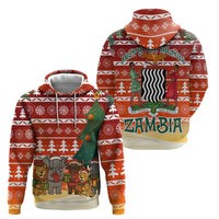 Zambia Christmas Zip Hoodie with African Animals Tree Snowflakes and National Emblem Design - Wonder Print Shop