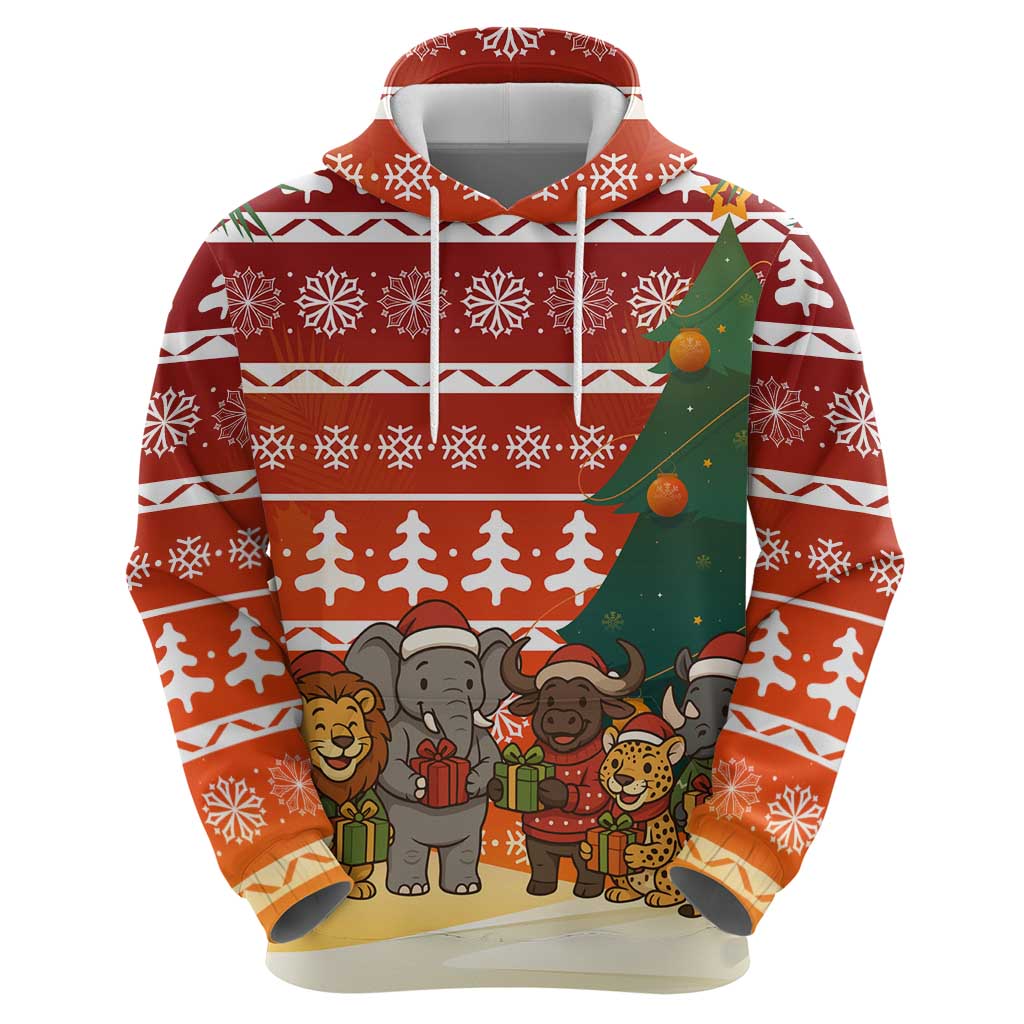 Zambia Christmas Zip Hoodie with African Animals Tree Snowflakes and National Emblem Design - Wonder Print Shop