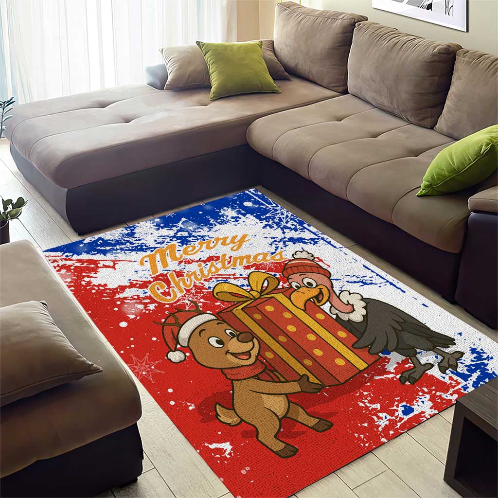 Chile Christmas Area Rug with Flag Colors Tree Reindeer Condor and Gift Design - Wonder Print Shop