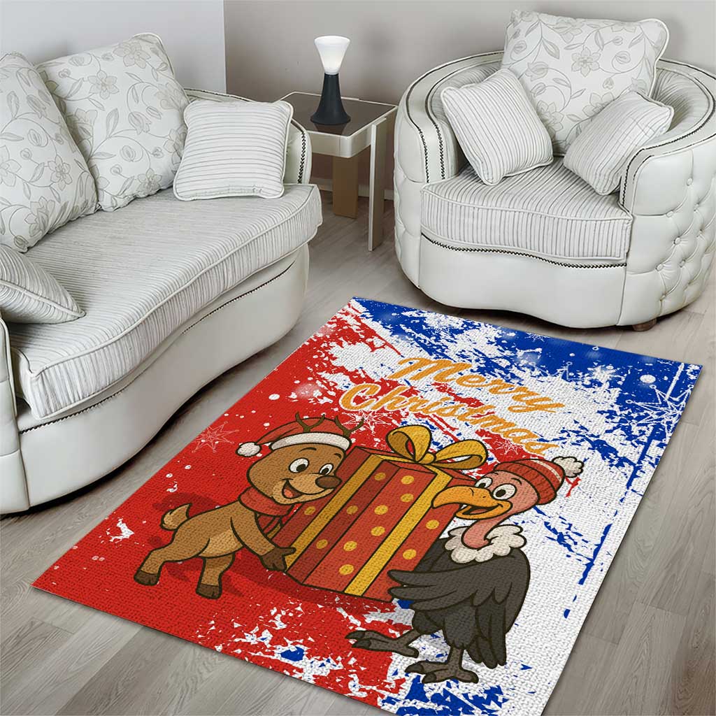 Chile Christmas Area Rug with Flag Colors Tree Reindeer Condor and Gift Design - Wonder Print Shop