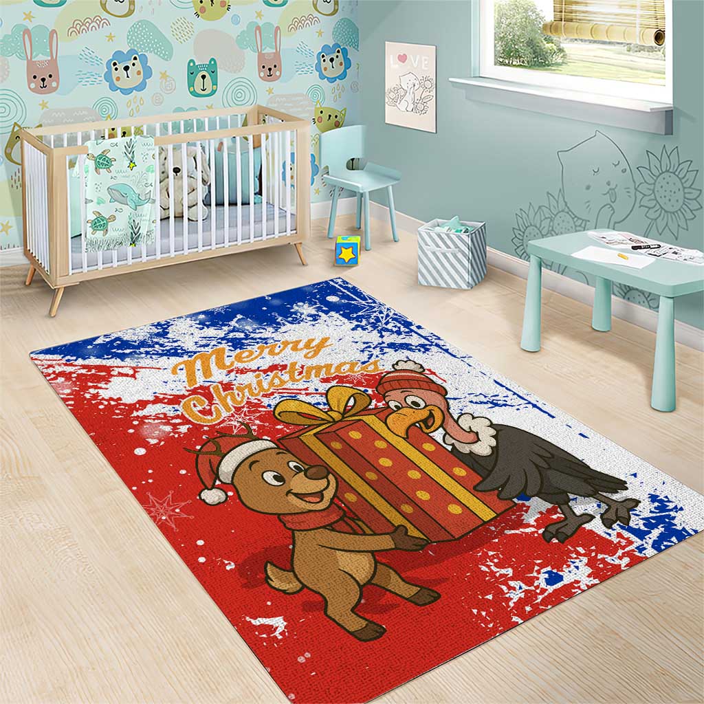 Chile Christmas Area Rug with Flag Colors Tree Reindeer Condor and Gift Design - Wonder Print Shop