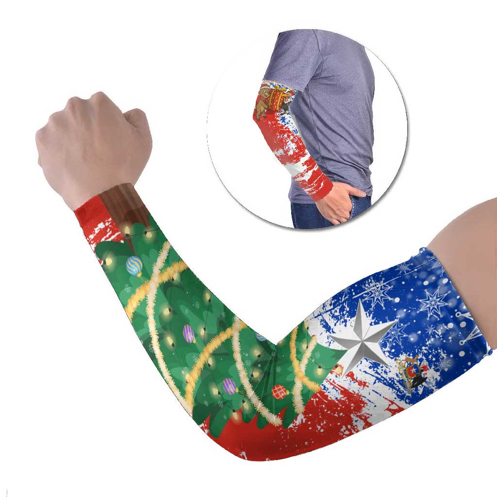 Chile Christmas Arm Sleeves with Flag Colors Tree Reindeer Condor and Gift Design - Wonder Print Shop
