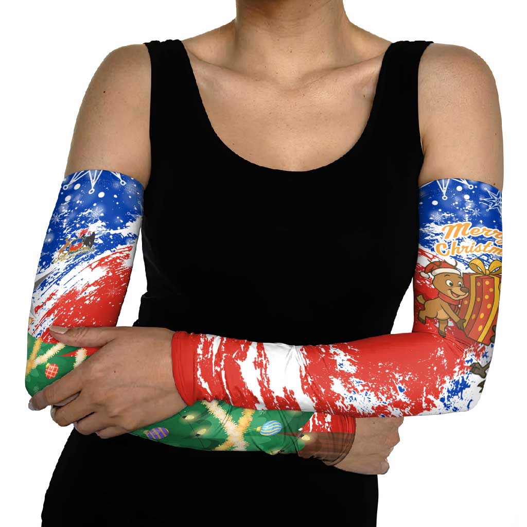Chile Christmas Arm Sleeves with Flag Colors Tree Reindeer Condor and Gift Design - Wonder Print Shop