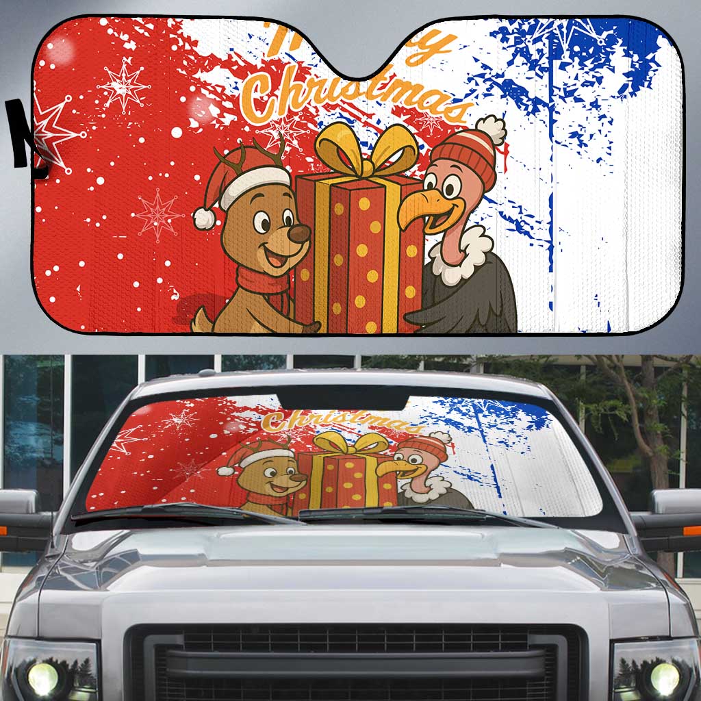 Chile Christmas Auto Sun Shade with Flag Colors Tree Reindeer Condor and Gift Design - Wonder Print Shop