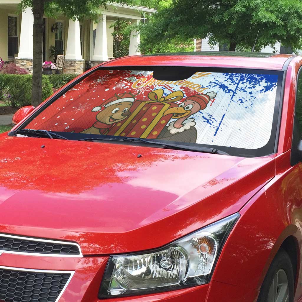 Chile Christmas Auto Sun Shade with Flag Colors Tree Reindeer Condor and Gift Design - Wonder Print Shop