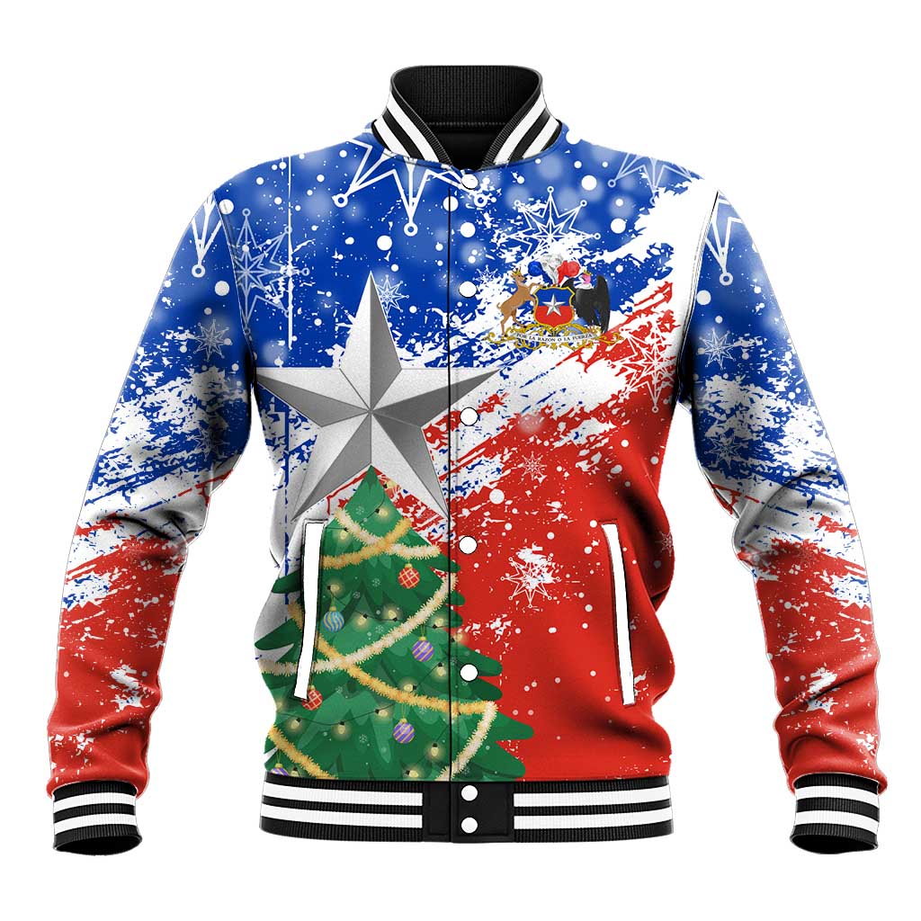 Chile Christmas Baseball Jacket with Flag Colors Tree Reindeer Condor and Gift Design - Wonder Print Shop