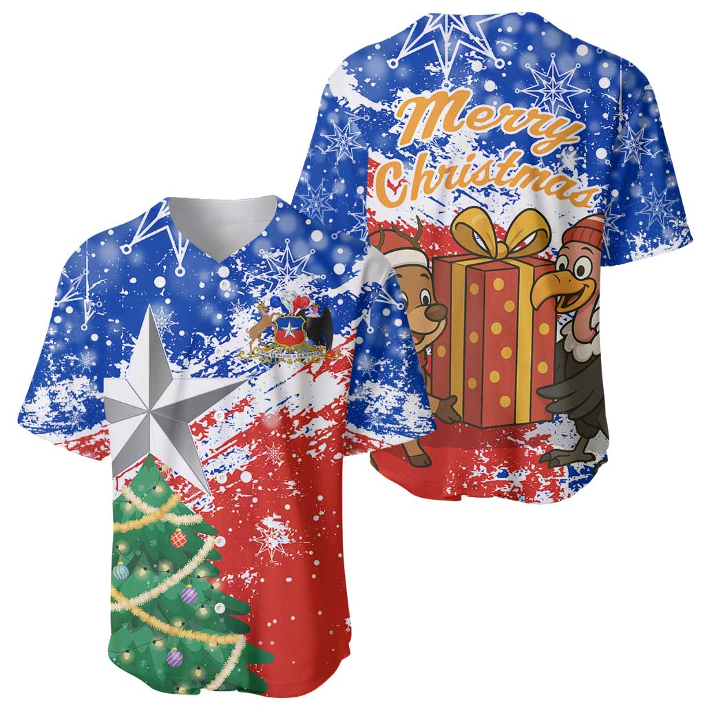 Chile Christmas Baseball Jersey with Flag Colors Tree Reindeer Condor and Gift Design - Wonder Print Shop