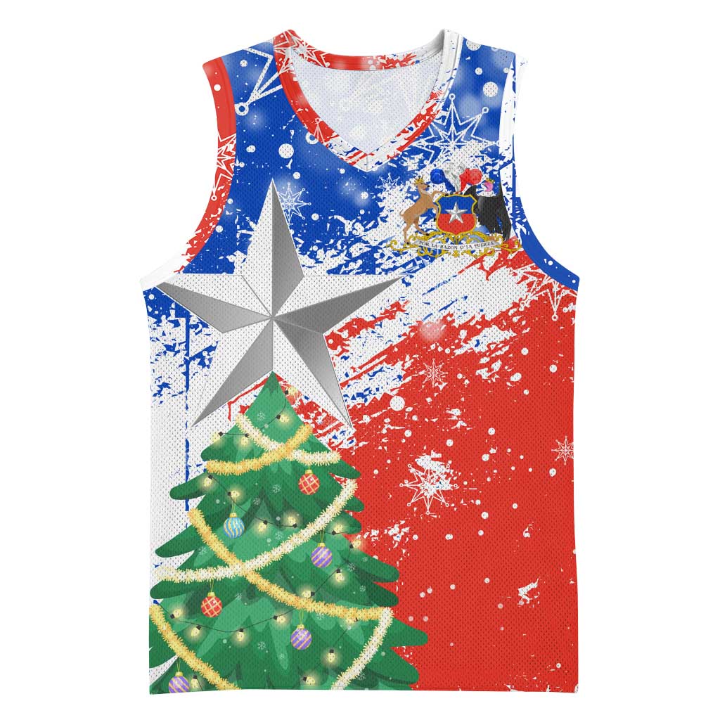 Chile Christmas Basketball Jersey with Flag Colors Tree Reindeer Condor and Gift Design - Wonder Print Shop